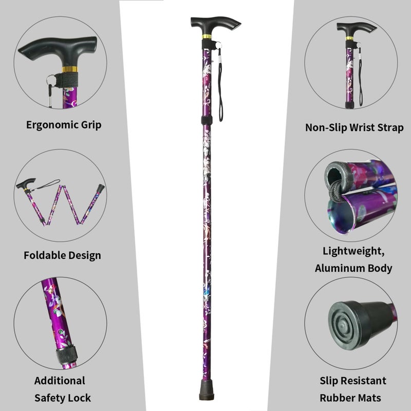 CLOKTA Folding Cane, 5-Level Adjustable Height Lightweight Portable Foldable Walking Canes with Wrist Strap and T Handle for Men Women Seniors - Image 3