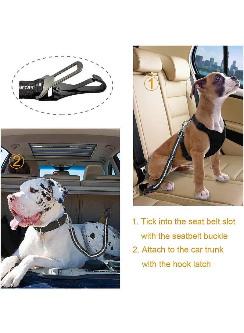 Dog Seat Belt, Adjustable Dog Seatbelt for Car, Pet Puppy Safety Leash Leads, Reflective Bungee Dog Car Seatbelt with Hook & Buckle, Connect Dog Harness in Vehicle Travel Daily Use