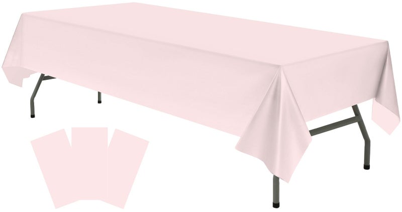 rebdng Plastic Light Pink Tablecloths 3 Pack Disposable Table Covers 54"" x 108"" Baby Pale Pink Table Cloths for Parties Bridal Shower Engagement Wedding Birthday  Fits 6 to 8 Foot Rectangle Tables - Image 1