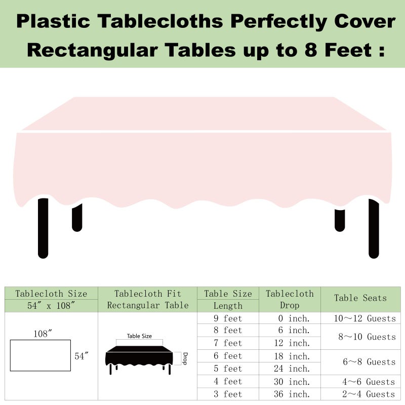 rebdng Plastic Light Pink Tablecloths 3 Pack Disposable Table Covers 54"" x 108"" Baby Pale Pink Table Cloths for Parties Bridal Shower Engagement Wedding Birthday  Fits 6 to 8 Foot Rectangle Tables - Image 5