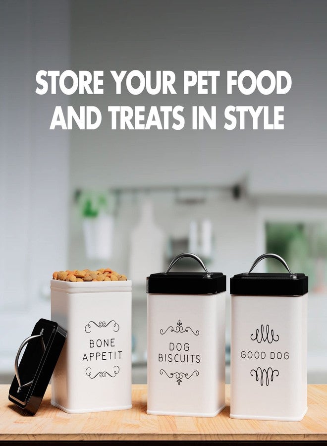 Amici Home Pet Treat Storage Collection, Metal Storage White Canister, 36 Fluid Ounce Capacity, Black Push Top Lid - Set of 3 - Image 5
