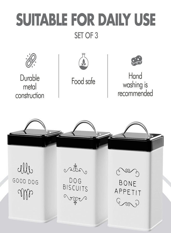 Amici Home Pet Treat Storage Collection, Metal Storage White Canister, 36 Fluid Ounce Capacity, Black Push Top Lid - Set of 3 - Image 2