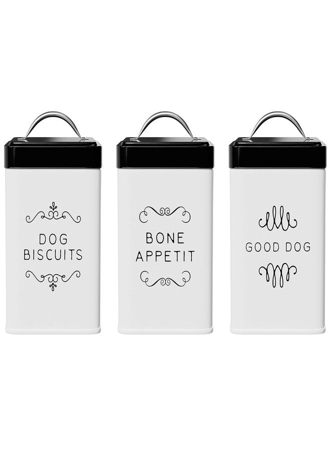 Amici Home Pet Treat Storage Collection, Metal Storage White Canister, 36 Fluid Ounce Capacity, Black Push Top Lid - Set of 3 - Image 1