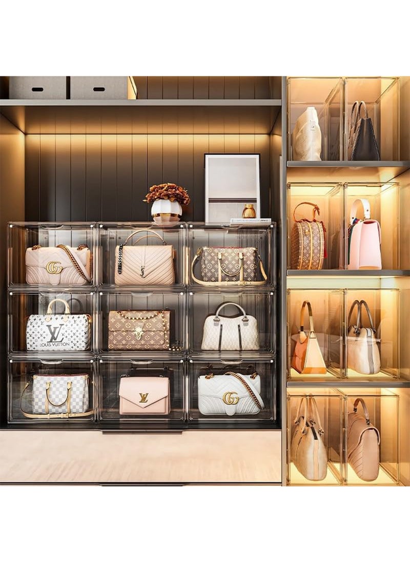 GT-Wheel - Clear Handbag Storage Organizer for Closet Acrylic Display Box for Handbag Stackable Storage Boxes Bag Organizer with Magnetic Door for Figure Hat Toy Book and Bag - Image 1