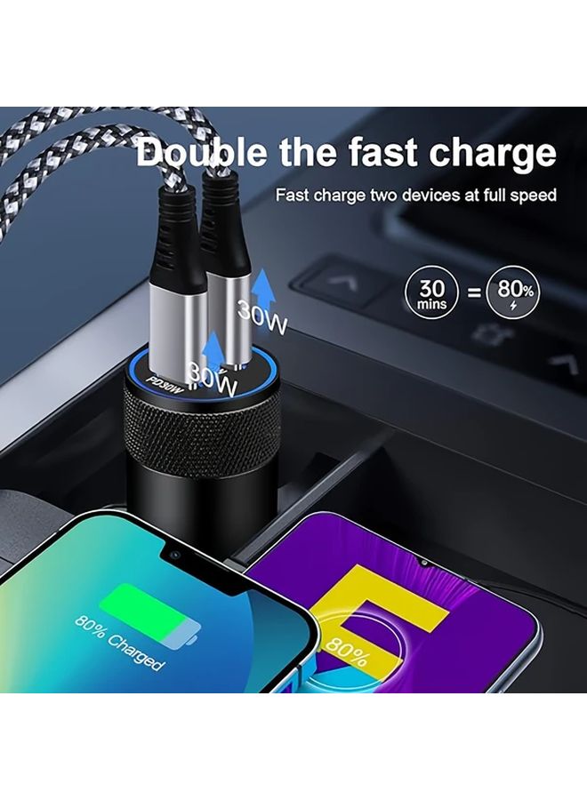 تيانسون 60 واط شاحن سيارة مزدوج منفذ USB C بشاحن سريع PD3.0 مع كابل C إلى C - Image 5