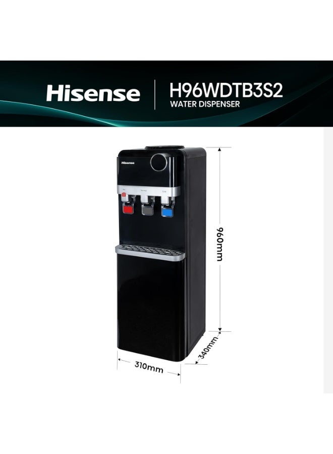 Hisense Top Load Water Dispenser With 3 Taps (Hot, Cold, Normal) & Cabinet H96WDTB3S2 Black/Silver H96WDTB3S2 Black/Silver - Image 2