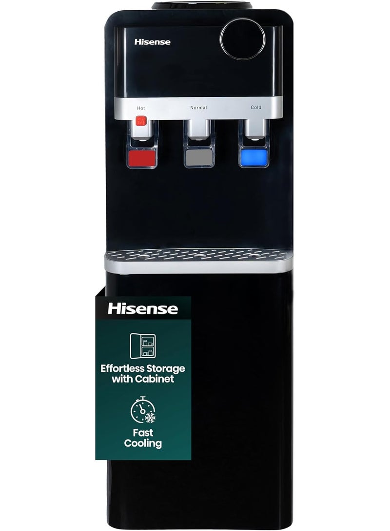 Hisense Top Load Water Dispenser With 3 Taps (Hot, Cold, Normal) & Cabinet H96WDTB3S2 Black/Silver H96WDTB3S2 Black/Silver - Image 1
