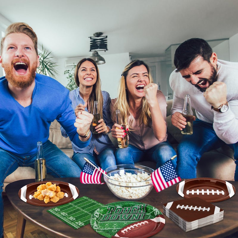 QZYL Football Party Supplies Set Serve 50  150 PCS Football Dinnerware  Football Party Decorations Include Football Dinner Dessert Plates  Napkins  Football Plates for Game Day Touchdown Birthday Party - Image 4