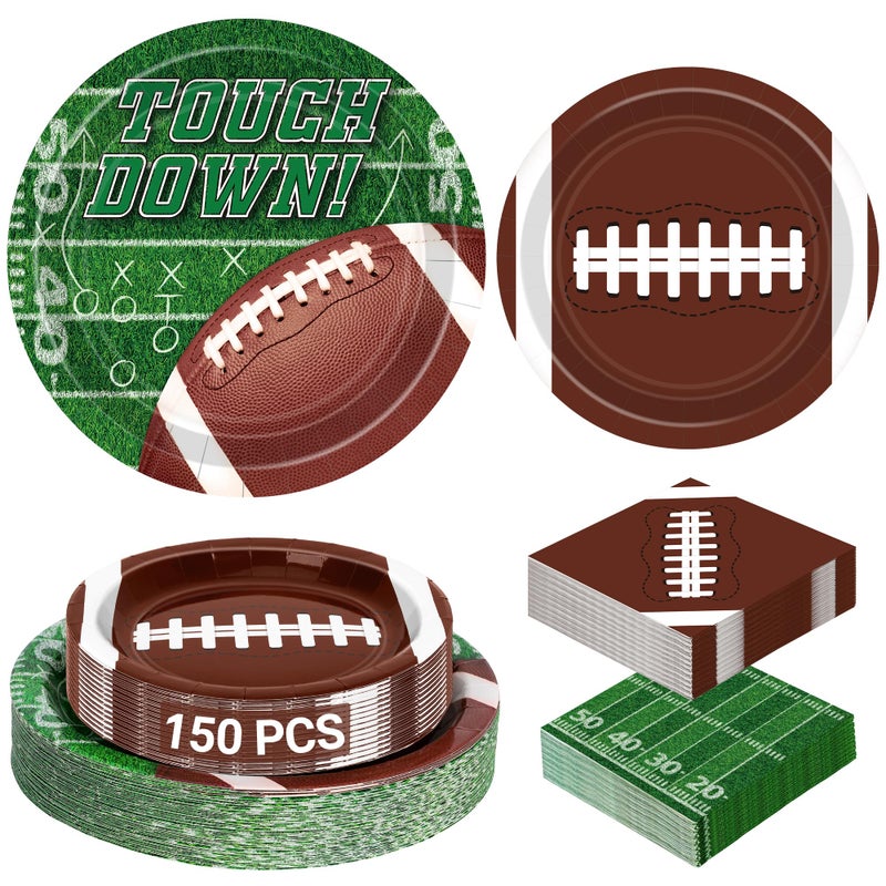QZYL Football Party Supplies Set Serve 50  150 PCS Football Dinnerware  Football Party Decorations Include Football Dinner Dessert Plates  Napkins  Football Plates for Game Day Touchdown Birthday Party - Image 1