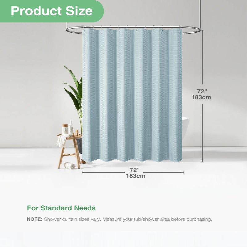 Dynamene Fog Blue Fabric Shower Curtain for Bathroom- Waffle Weave Textured Heavy Duty Cloth , 256GSM Hotel Luxury Weighted Bath Curtain Set with 12 Plastic Hooks,72x72, Fog Blue - Image 3