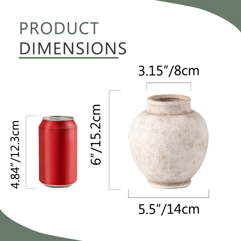 ooit Ceramic Rustic Vase, 6 Inch Small Flower Farmhouse Vase Decorative Vase Short Pottery Vases for Home Decor Table Living Room Entryway Mantel Bookshelf Bedroom Bathroom Kitchen - Rustic White - Image 2