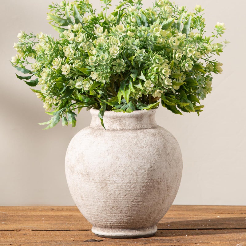 ooit Ceramic Rustic Vase, 6 Inch Small Flower Farmhouse Vase Decorative Vase Short Pottery Vases for Home Decor Table Living Room Entryway Mantel Bookshelf Bedroom Bathroom Kitchen - Rustic White - Image 1
