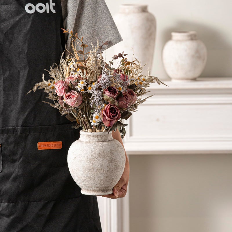 ooit Ceramic Rustic Vase, 6 Inch Small Flower Farmhouse Vase Decorative Vase Short Pottery Vases for Home Decor Table Living Room Entryway Mantel Bookshelf Bedroom Bathroom Kitchen - Rustic White - Image 3