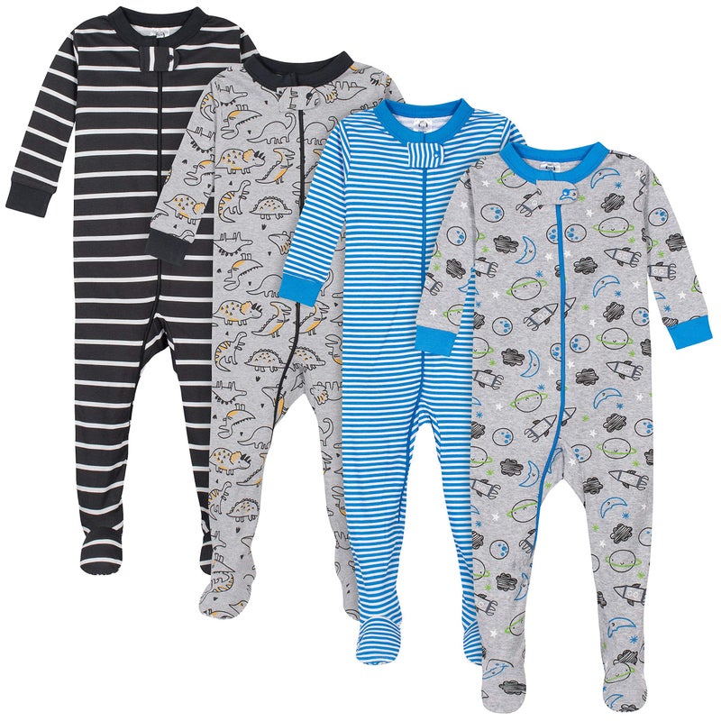 Gerber Baby Boys 4-Pack Footed Pajamas, Dinosaurs Space Grey, 24 Months - Image 1