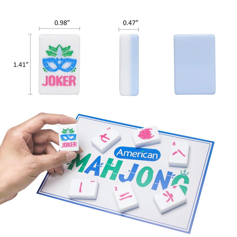 Jongyance American Mahjong Tile Set with Carrying Bag and Accessories, 160 Acrylic Engraved Mahjong Tiles(Light Blue - Image 3