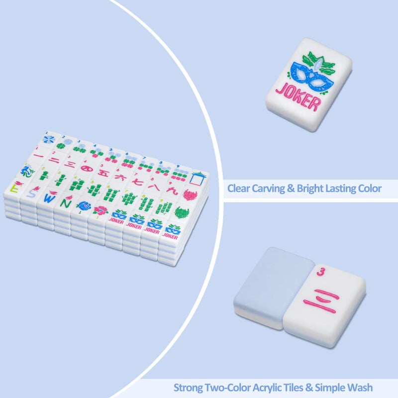 Jongyance American Mahjong Tile Set with Carrying Bag and Accessories, 160 Acrylic Engraved Mahjong Tiles(Light Blue - Image 4