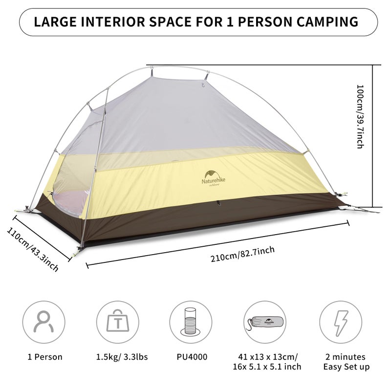 Naturehike Cloud-up 1 x Ultralight 1 Person Waterproof Self-Standing Hiking Dome Tent for Camping Outdoor Cycling Motorcycle (20D Forest Green) - Image 2