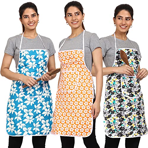 JMi Cotton Floral Print Aprons For Women kitchen Waterproof | Kitchen apron | Apron With Pocket | Multi colour | for Home, Kitchen, Restaurant Free Size (Pack of 3) - Image 1