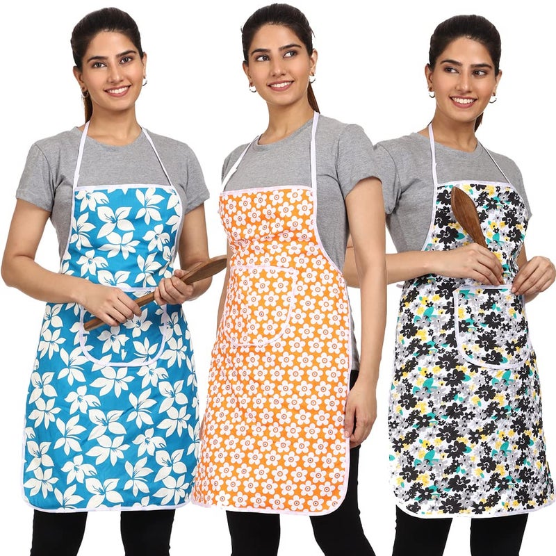 JMi Cotton Floral Print Aprons For Women kitchen Waterproof | Kitchen apron | Apron With Pocket | Multi colour | for Home, Kitchen, Restaurant Free Size (Pack of 3) - Image 3