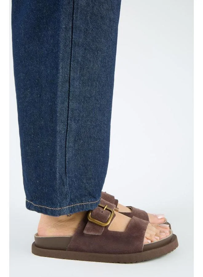Manijero  Regina Women's Genuine Leather Double Strap Single Buckle Brown Slippers. for Women | Best Price UAE