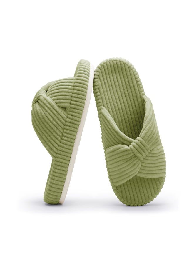 Chantomoo Slippers for Women Memory Foam House Bedroom Corduroy Bow Crossbands Slide Slipper Shoes Comfy Trendy Gift Slippers,Avocado Green 40/41 EU - Image 1