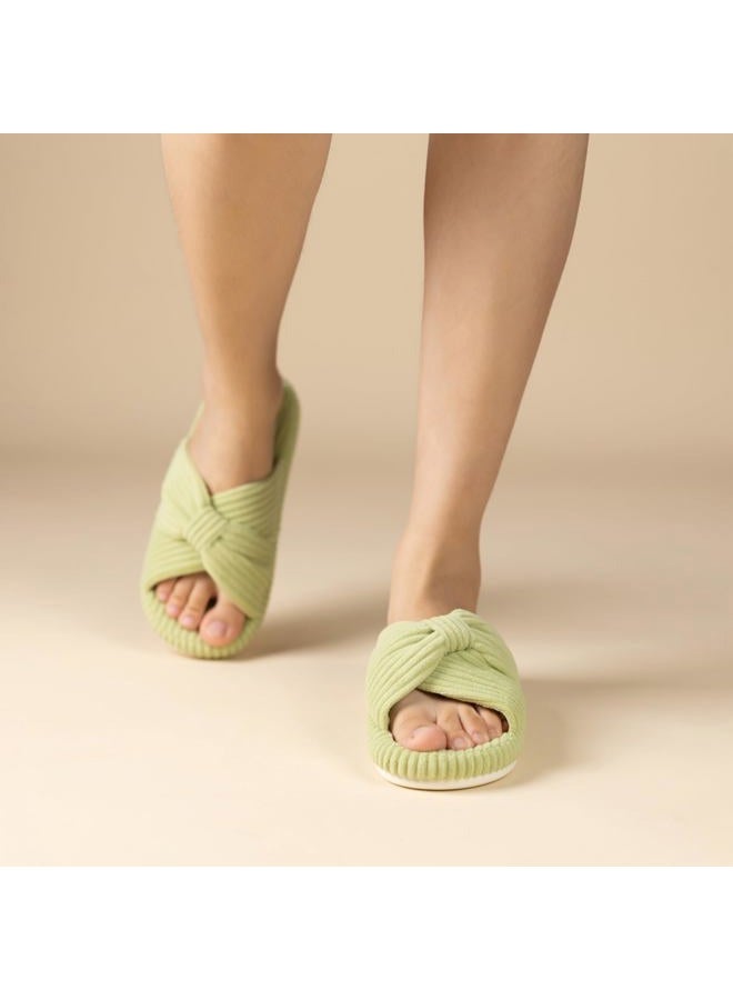 Chantomoo Slippers for Women Memory Foam House Bedroom Corduroy Bow Crossbands Slide Slipper Shoes Comfy Trendy Gift Slippers,Avocado Green 40/41 EU - Image 2