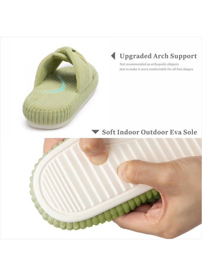 Chantomoo Slippers for Women Memory Foam House Bedroom Corduroy Bow Crossbands Slide Slipper Shoes Comfy Trendy Gift Slippers,Avocado Green 40/41 EU - Image 5
