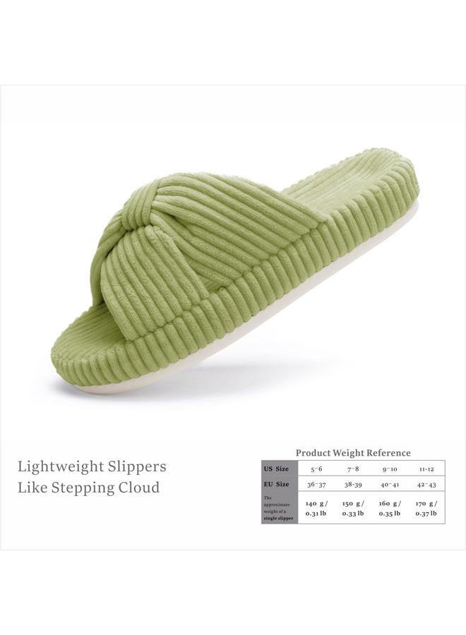 Chantomoo Slippers for Women Memory Foam House Bedroom Corduroy Bow Crossbands Slide Slipper Shoes Comfy Trendy Gift Slippers,Avocado Green 40/41 EU - Image 4