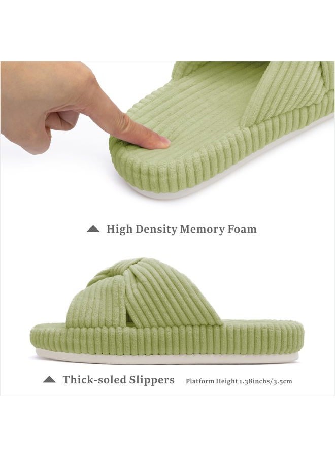 Chantomoo Slippers for Women Memory Foam House Bedroom Corduroy Bow Crossbands Slide Slipper Shoes Comfy Trendy Gift Slippers,Avocado Green 40/41 EU - Image 3