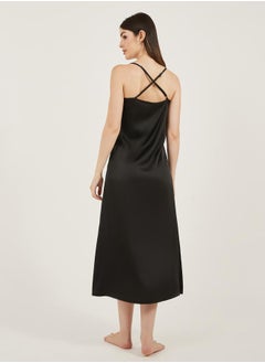 Styli Black Lace Trim Satin Slip Dress  - Image 4