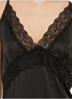 Styli Black Lace Trim Satin Slip Dress  - Image 3