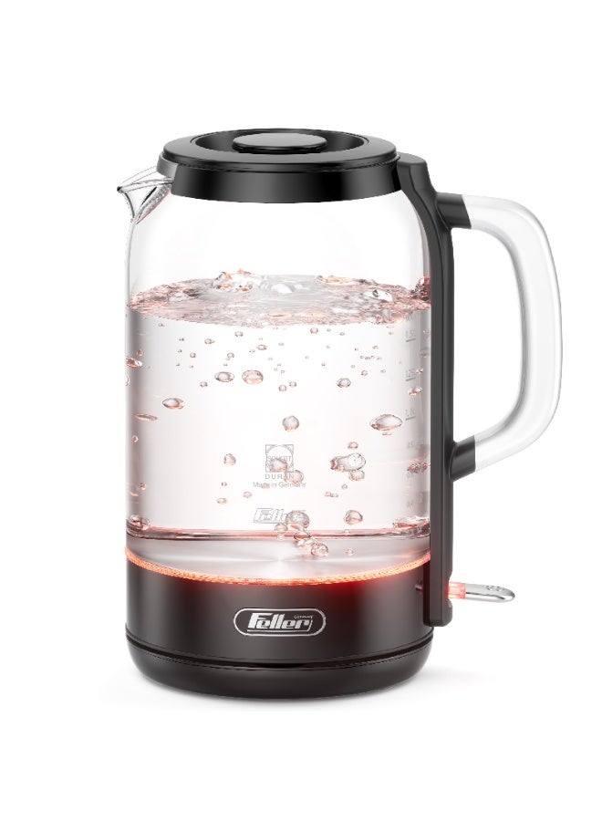 Feller Germany EK730 Electric Kettle, 1.7L German Schott Glass, 2200W Fast Boil, Strix Control, BPA Free (Black) - Image 1