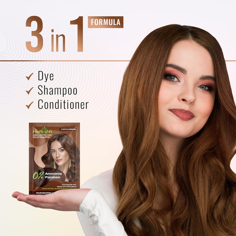 Herbishh Chestnut Brown Hair Dye Shampoo - 3 in 1, 100% Grey Coverage, Ammonia-Free, 30 ml (Pack of 5) - Image 5