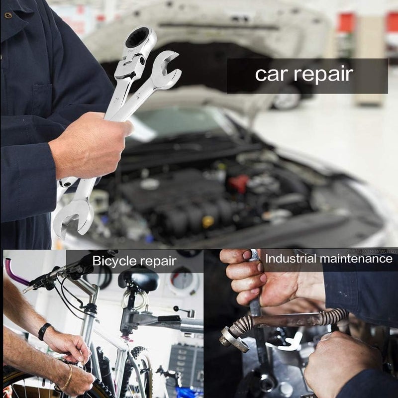 klarako Flexible Head Wrench Set, 12Pcs Combination Ratcheting Wrench Commercial Grade Chrome Vanadium Metric Ratchet Spanner Tool Kit with Storage Case for Home and Auto Repair (8-19mm) - Image 5