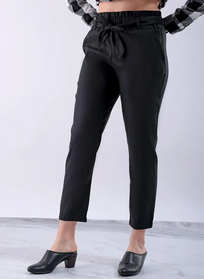 Freehand Freehand Women Black Slim Fit Solid Trousers
