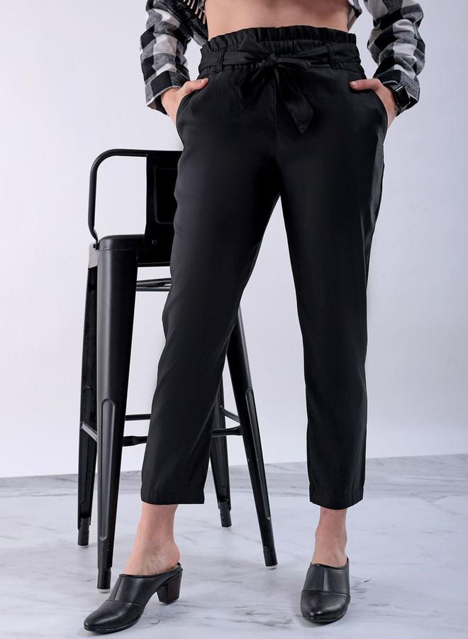 Freehand Women Black Slim Fit Solid Trousers - Image 1