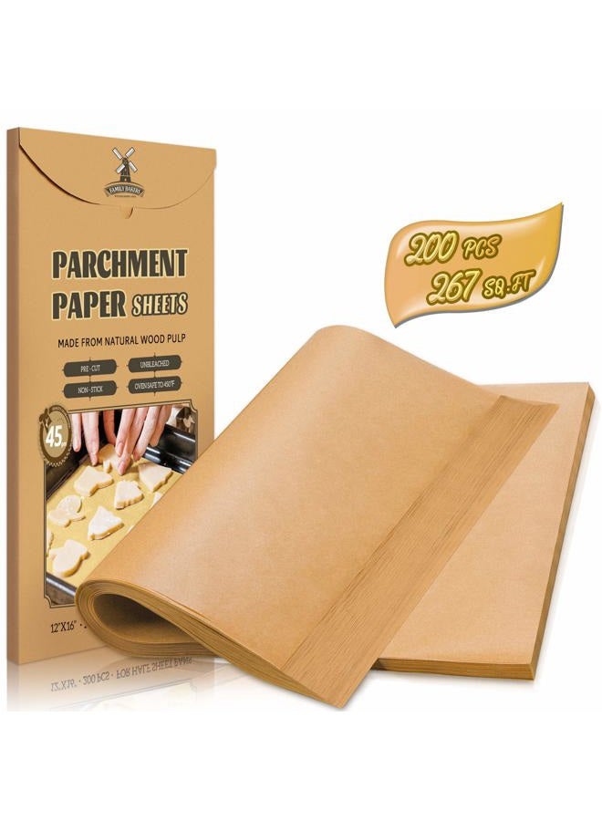 Hiware 200 Pcs Unbleached Parchment Paper Baking Sheets, 12 x 16 Inch, Precut Non-Stick Parchment Sheets for Baking, Cooking, Grilling, Air Fryer and Steaming - Unbleached, Fit for Half Sheet Pans - Image 1