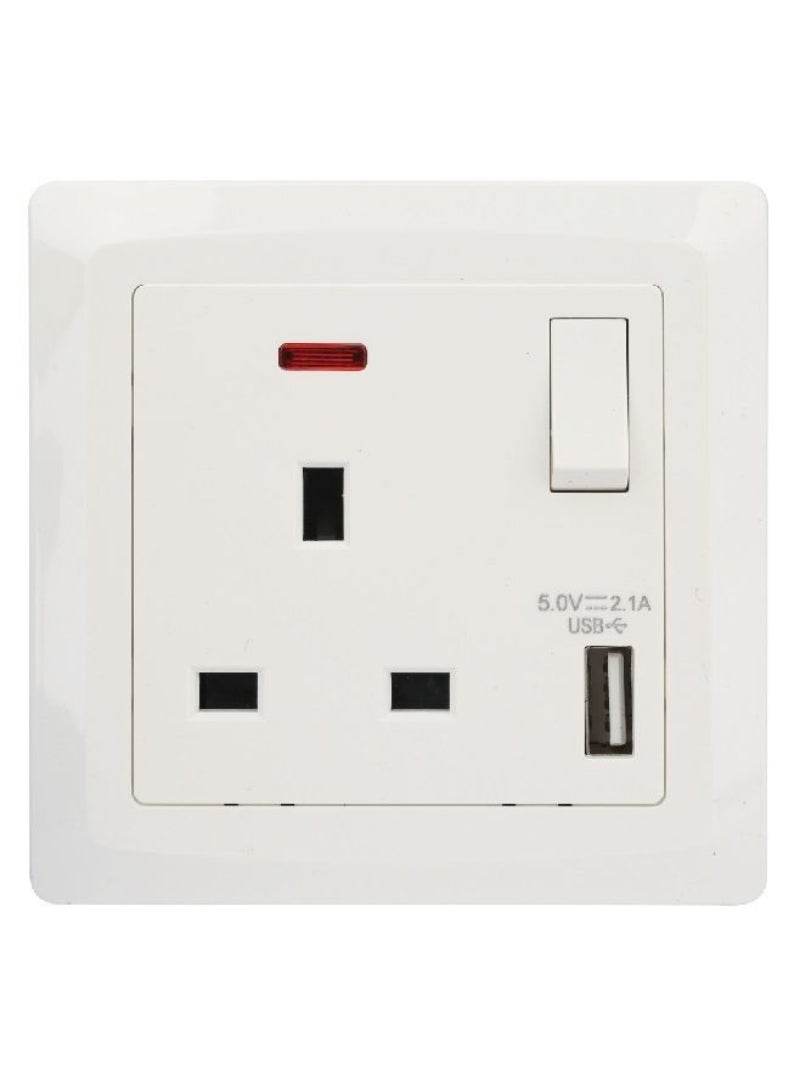Terminator Wall Plate With UK Switch Socket + USB-A Neon Indicator TWS 1SI-USB