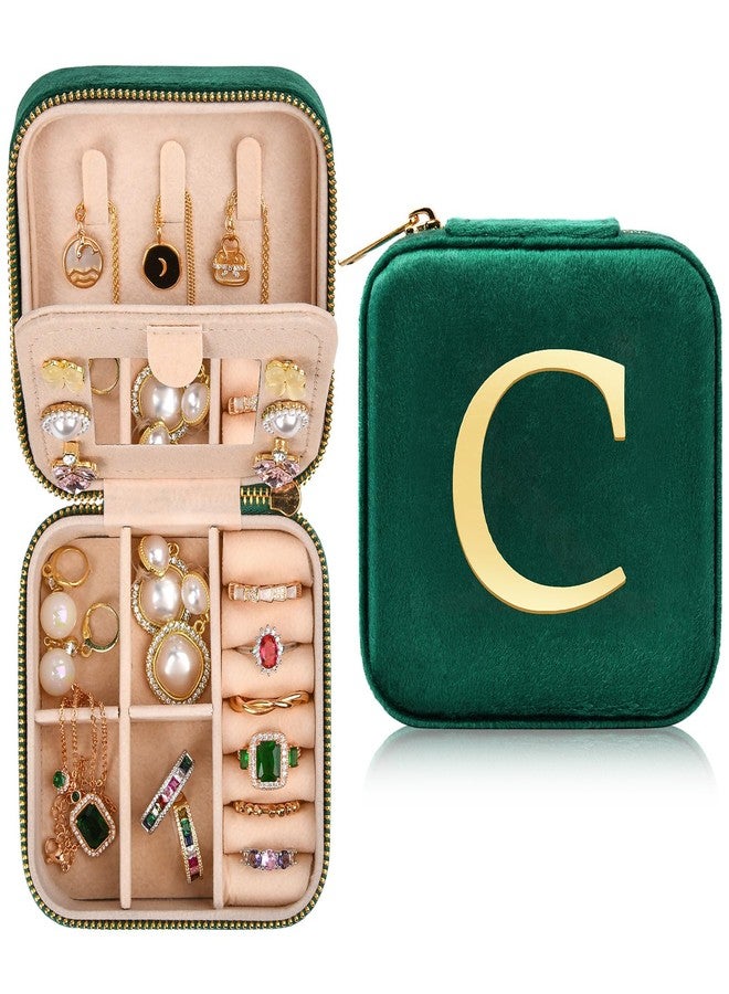 سيلجون علبة مجوهرات مخملية للسفر من سيلجون، هدية مثالية للفتيات المراهقات، مستلزمات سفر أساسية، منظم مجوهرات، هدية للأم، علبة مجوهرات تحمل الأحرف الأولى من الاسم، هدية مثالية لوصيفات العروس، إكسسوارات سفر محمولة للنساء - أخضر C - Image 1
