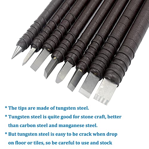DGOL 8pcs Tungsten Steel Soft Limestone and SlateStone Alabaster Carving Kit Engraving Carve Cutting Blade Chisel Tool Set for Stone Seal Graver - Image 2