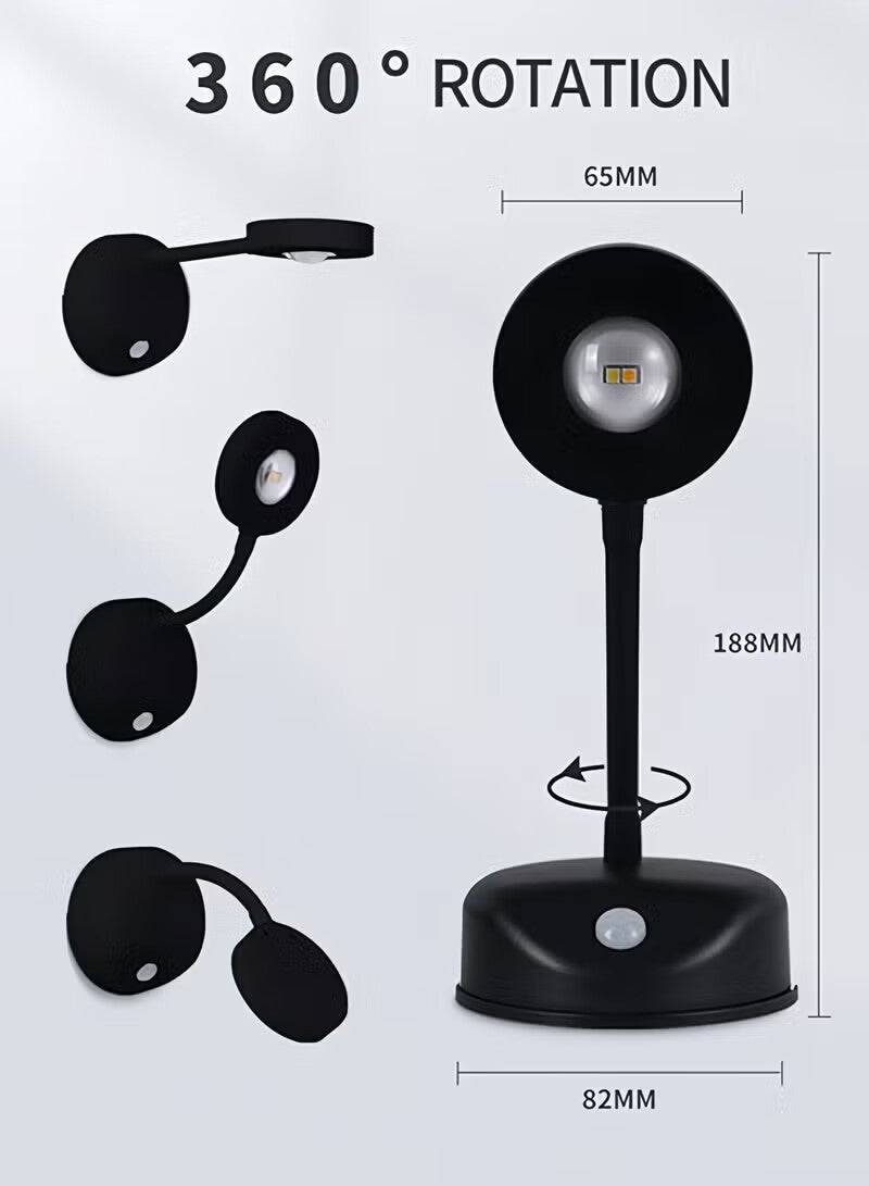 أجريون إضاءة صور بمستشعر حركة – كشاف LED يعمل بالبطارية مع رأس دوار 360°، مصباح جداري بتصميم عين القطة قابل لإعادة الشحن، تثبيت لاصق أو براغي لإضاءة اللوحات والعرض - Image 4