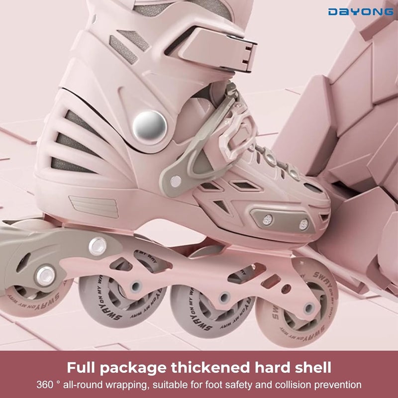 DAYONG Adjustable Inline Skating Shoes for Kids with 8 Light Up Wheels - Pink - Image 4