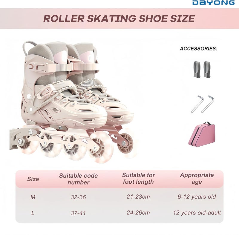 DAYONG Adjustable Inline Skating Shoes for Kids with 8 Light Up Wheels - Pink - Image 2