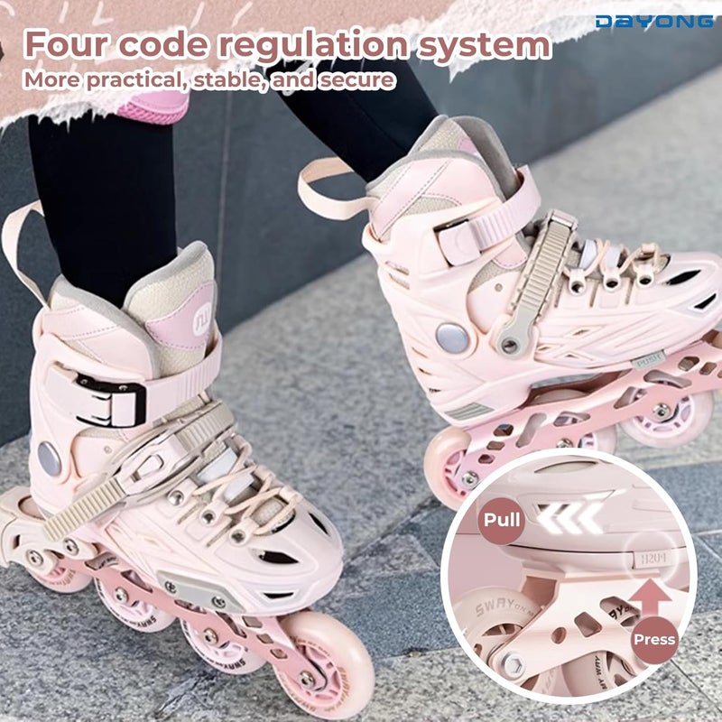 DAYONG Adjustable Inline Skating Shoes for Kids with 8 Light Up Wheels - Pink - Image 5