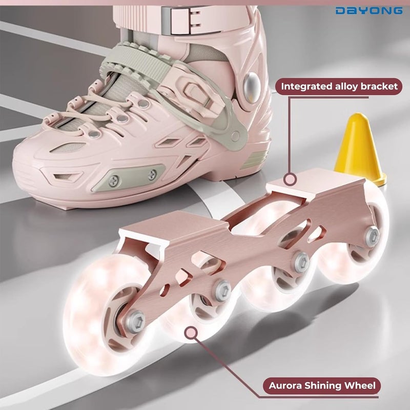 DAYONG Adjustable Inline Skating Shoes for Kids with 8 Light Up Wheels - Pink - Image 3