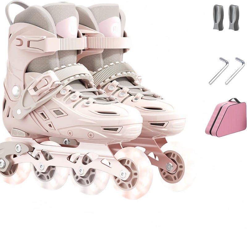 DAYONG Adjustable Inline Skating Shoes for Kids with 8 Light Up Wheels - Pink - Image 1