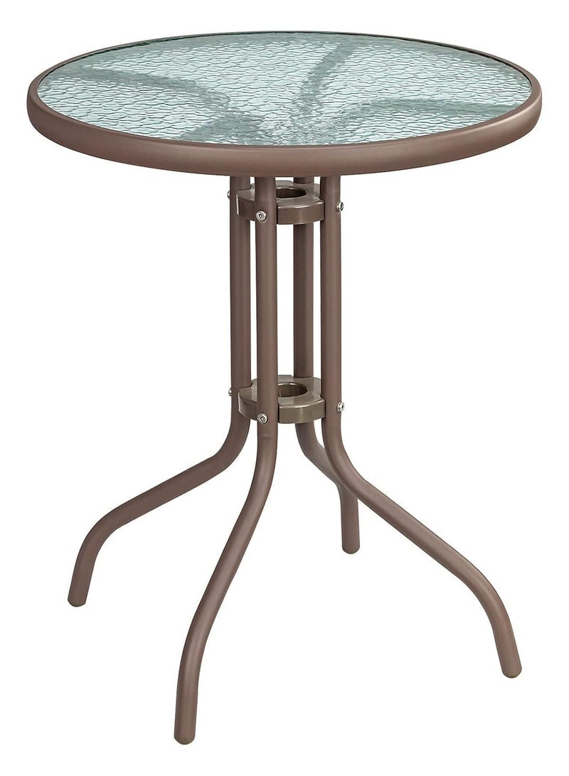 DubaiGallery Outdoor Table Round Patio Dining Table Coffee Table Side Table Garden Table Outdoor Indoor Furniture with Metal Frame and Tempered Water Ripple Glass Top for Garden Backyard Porch Deck  - Image 1