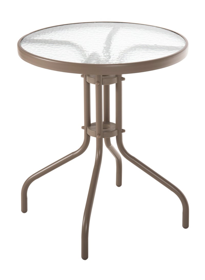 DubaiGallery Outdoor Table Round Patio Dining Table Coffee Table Side Table Garden Table Outdoor Indoor Furniture with Metal Frame and Tempered Water Ripple Glass Top for Garden Backyard Porch Deck  - Image 2