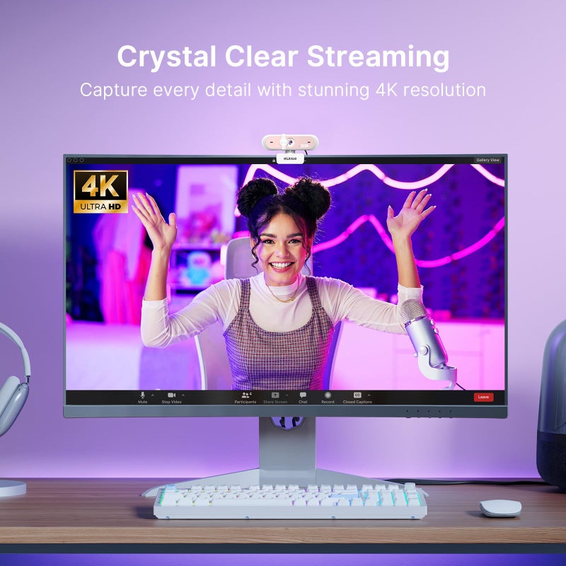 NexiGo N660P Pro 4K Webcam with Distortion-Free Lens, 1080p 60 fps Autofocus USB Streaming Camera, 3DNR, Noise-Canceling Mics & Privacy Cover, Web Cam for Gaming/Live Streaming/PC/Mac/Switch 2, Pink - Image 2