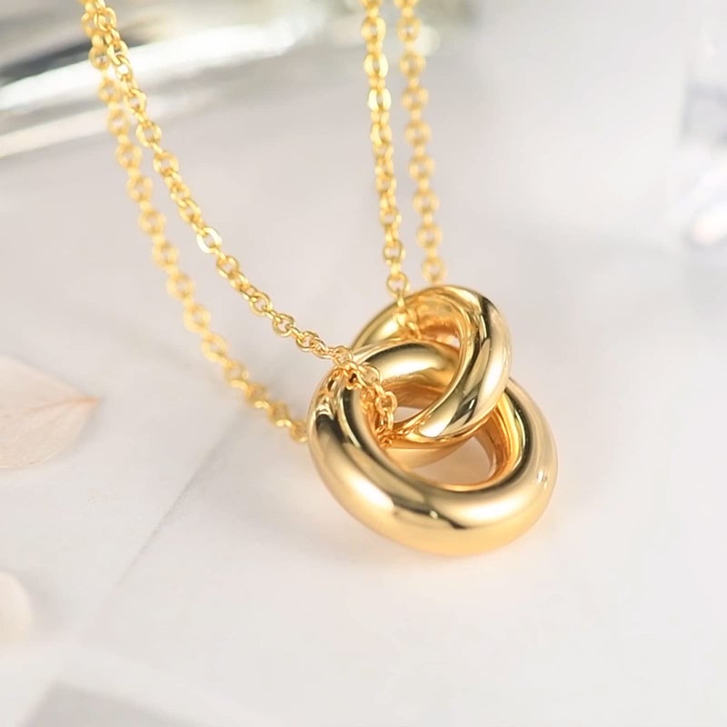 AllenCOCO Dainty Gold Necklace for Women Trendy, Cute Sister Necklaces, 14k Gold Plated S925 Sterling Silver Interlocking Circle Necklace for Women Non Tarnish Friendship Necklace Gift - Image 5